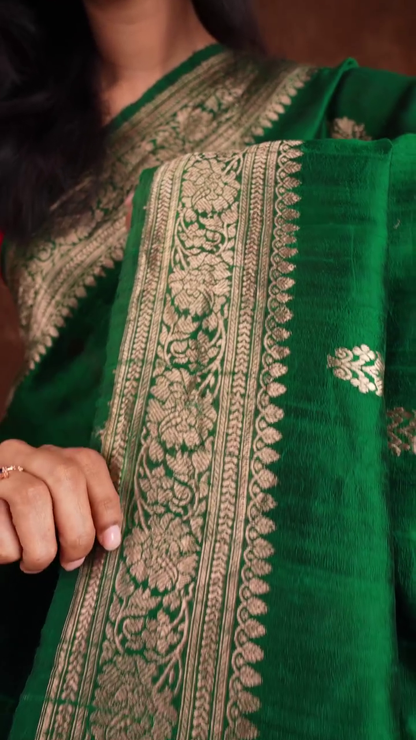 Emerald Green Raw Silk Saree