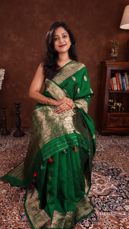 Emerald Green Raw Silk Saree