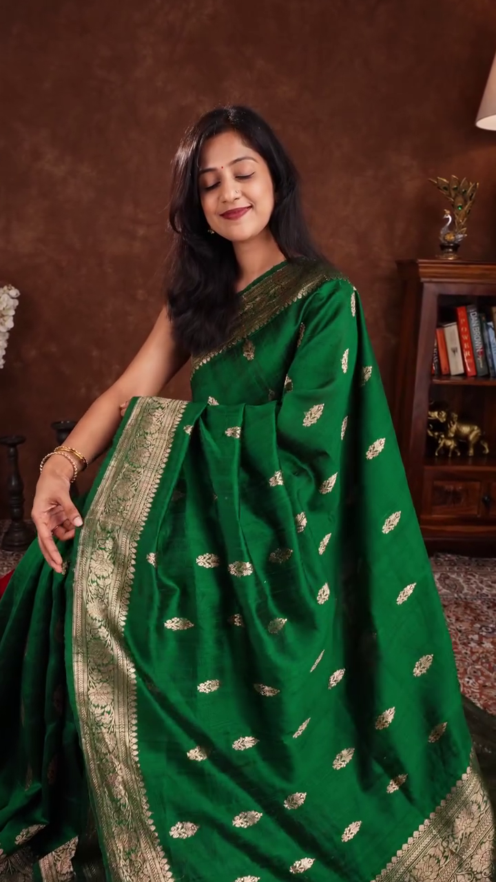 Emerald Green Raw Silk Saree